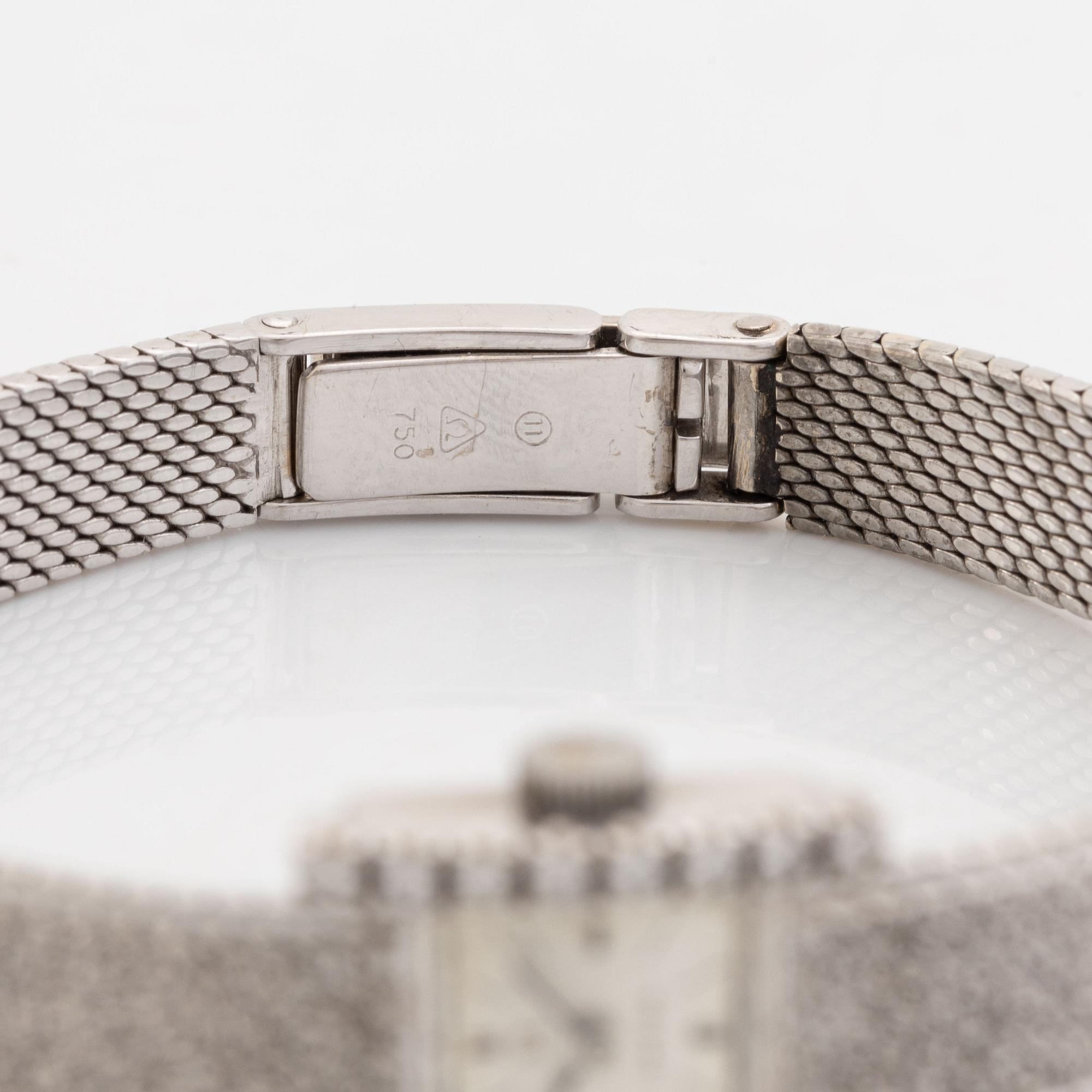 Omega, armbandsur, 18K vitguld med briljantslipade diamanter.