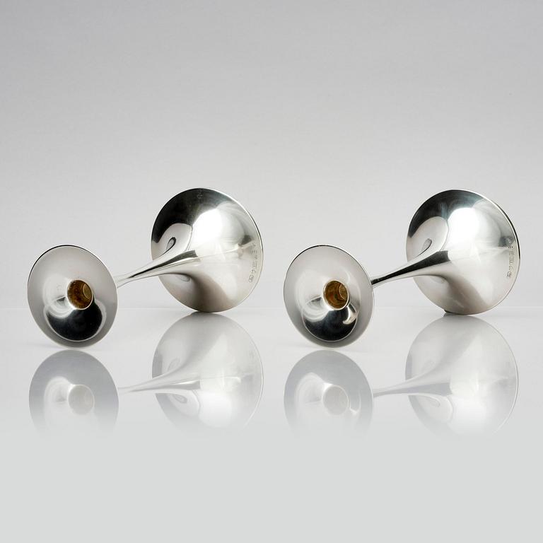 Tapio Wirkkala, a pair of 'Trumpetti' silver candlesticks, Tavastehus, Finland 2002.
