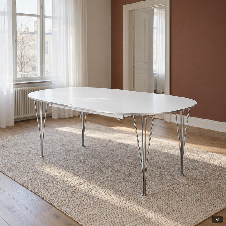 Bruno Mathsson, & Piet Hein, dining table, “Superellipse”, Fritz Hansen, 1987.