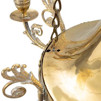 A Swedish Empire gilt brass six-branch chandelier, early 19th century.