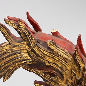 A pair of large Qilin sculptures, lacquered wood, first part of the 20th century.