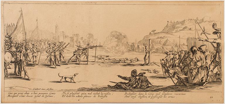 JACQUES CALLOT, Book, collection of 18 etchnings from Les miseres et les mal-hevrs de la gverre. 1633, later edition.
