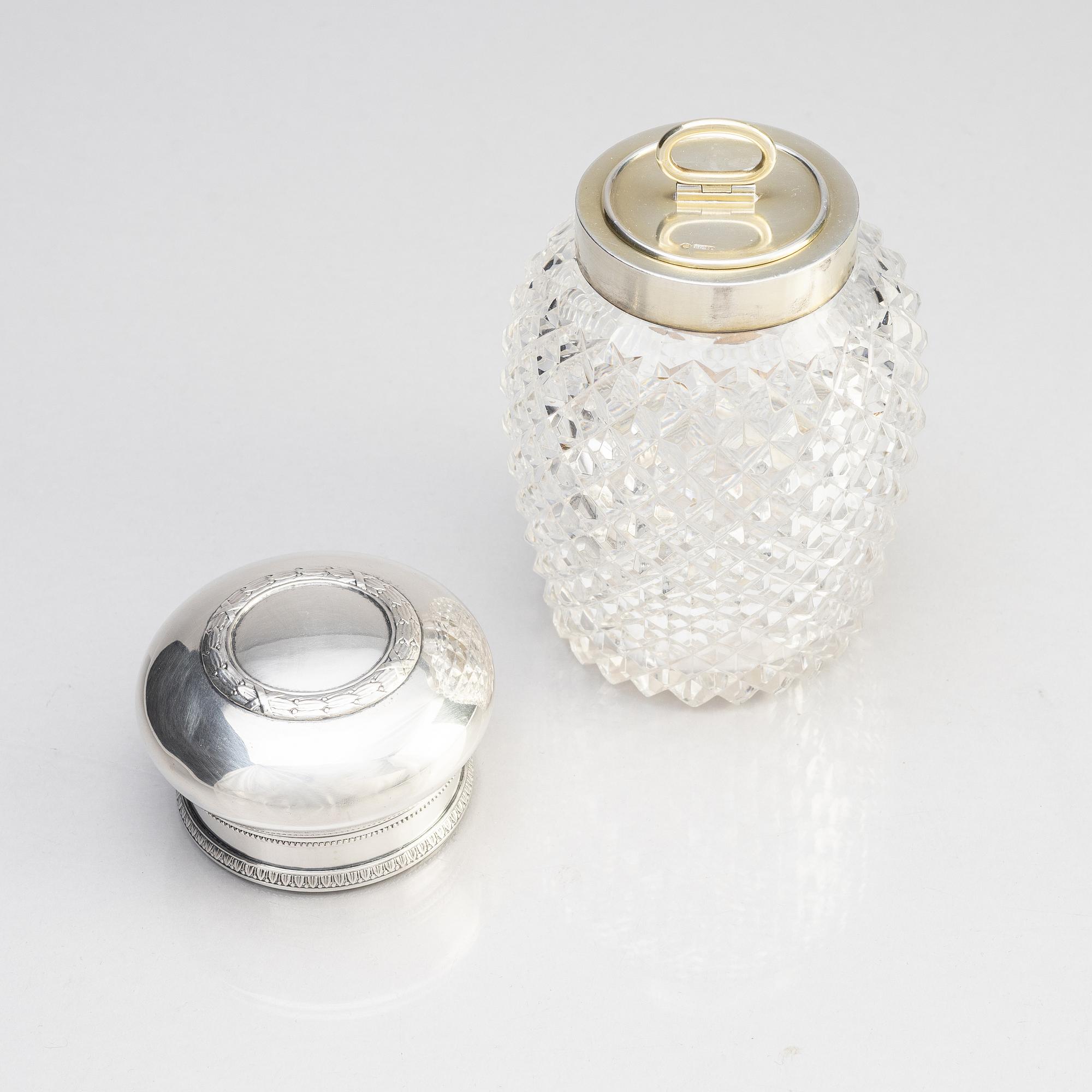 A silver and cut-glass tea caddy, W.A Bolin, Moscow 1908-1917.