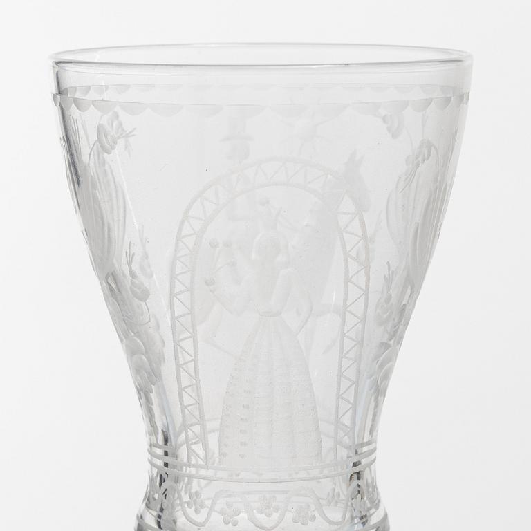 Vicke Lindstrand, nine 'Dalecarlia' sherry glasses, Kosta Boda.