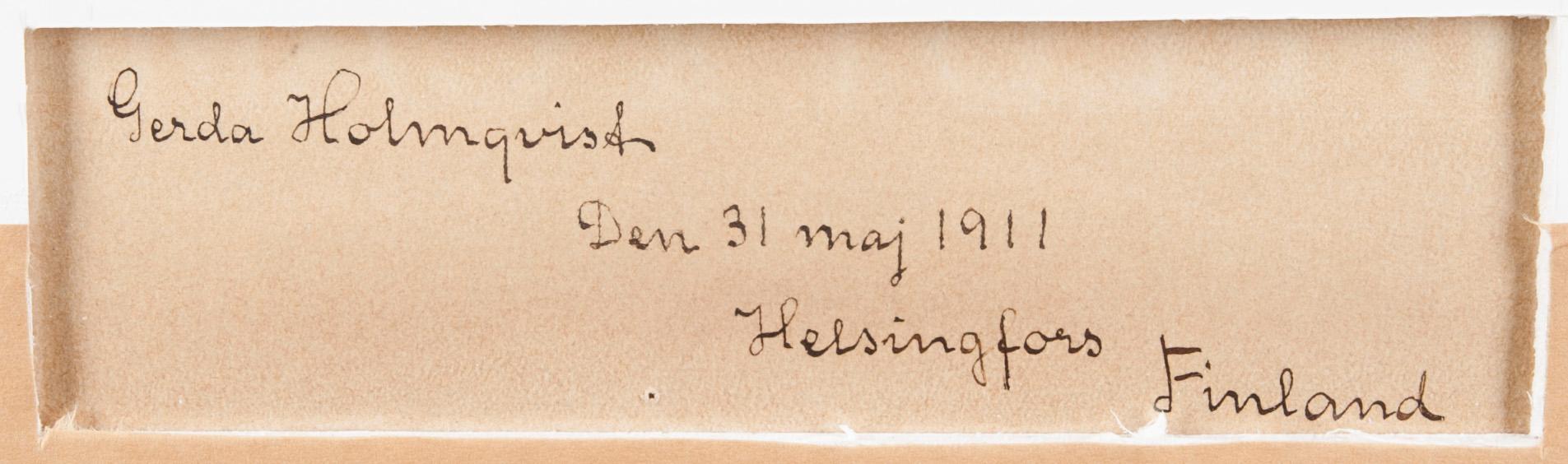 GERDA HOLMQVIST, akvarell, a tergo signerad och daterad Den 31 maj 1911 Helsingfors Finland.