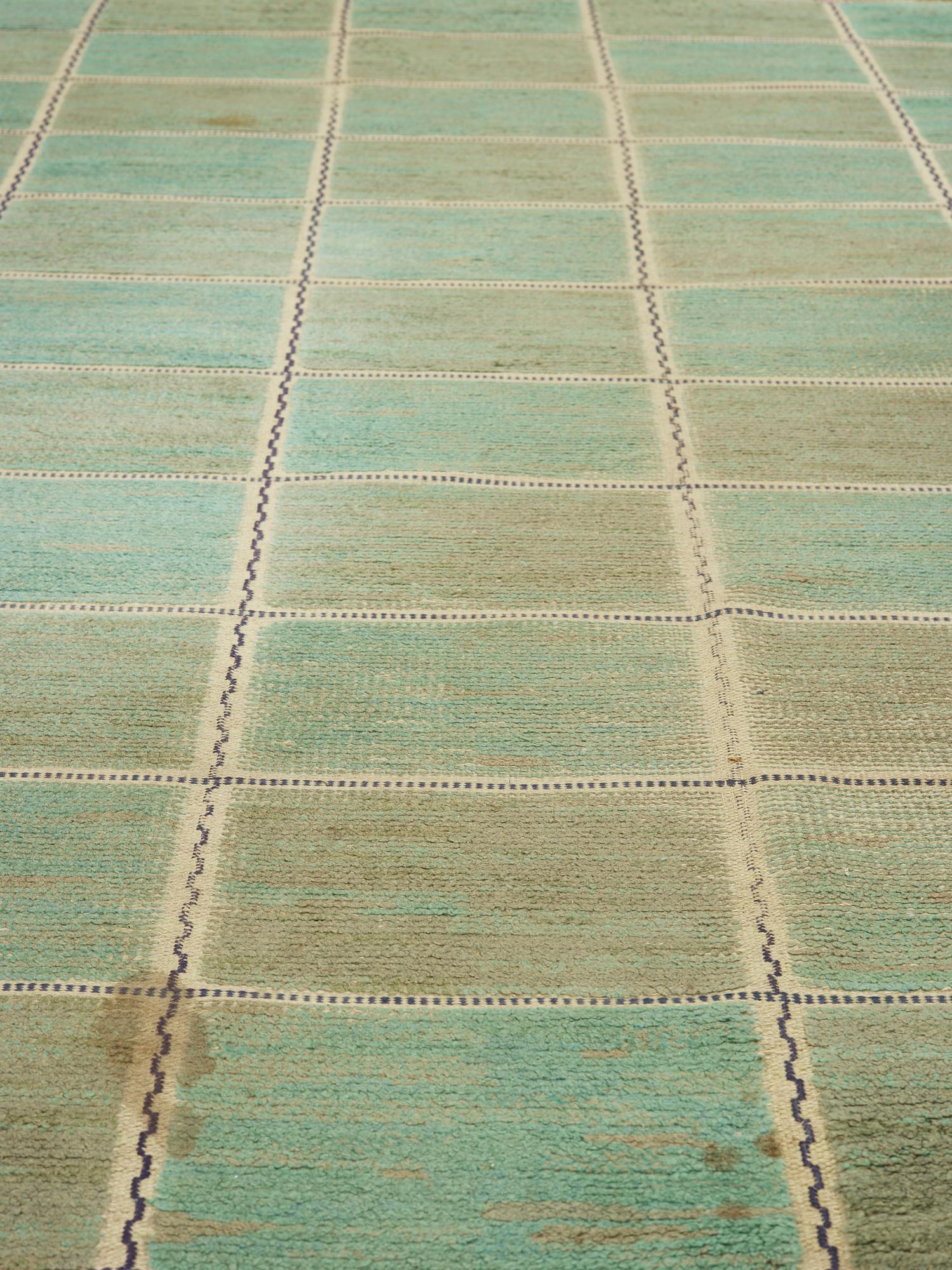 MÄRTA MÅÅS-FJETTERSTRÖM, a carpet, knotted pile in relief, "Rutig grön halvflossa", 311 x 207 cm, signed AB MMF.