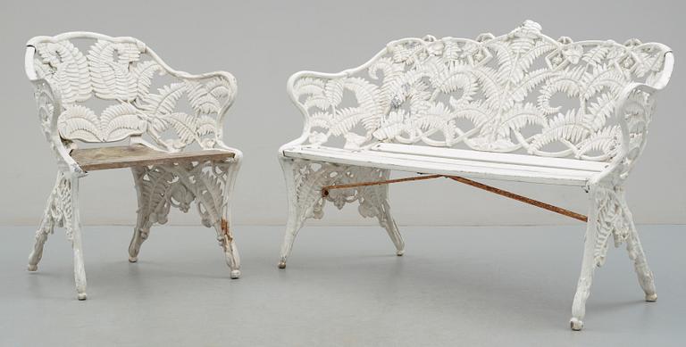 TRÄDGÅRDSSOFFA OCH -FÅTÖLJ, Melins metall, Anderstorp, 1900-talets andra hälft.