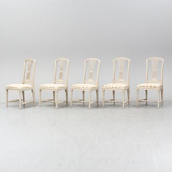 A set of five Gustavian style chairs, second half of the 20th century.