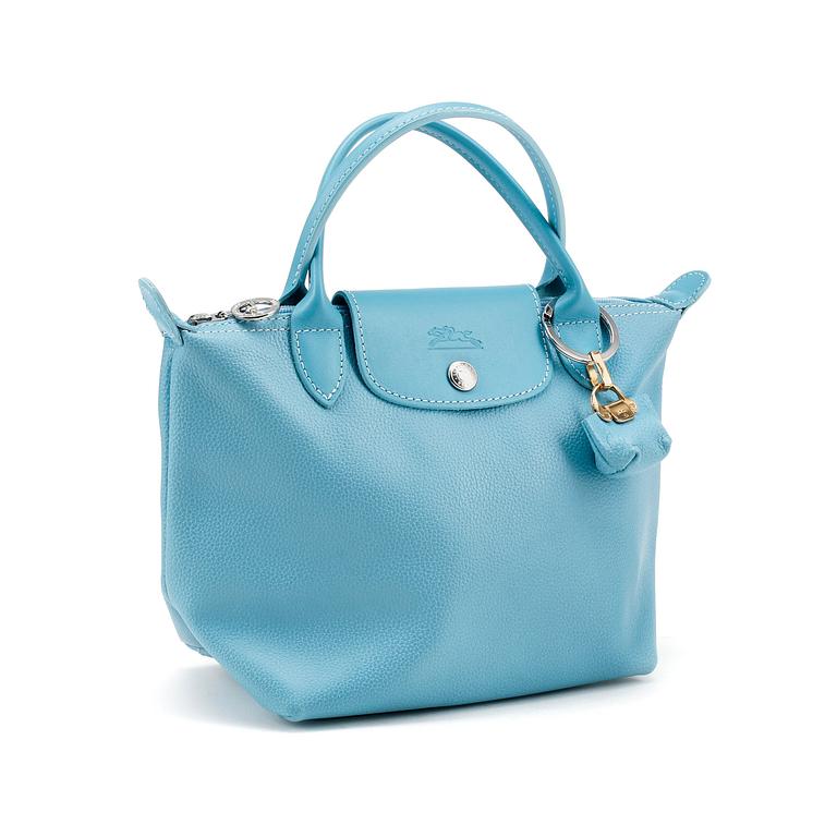 LONGCHAMP, a baby blue leather bag.