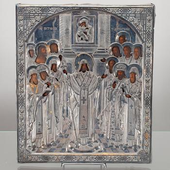 IKON, tempera på trä, silver risa Isakov Mihail Jakovlewich (Исаков Михаил Яковлевич), S:t Petersburg 1896, Ryssland.