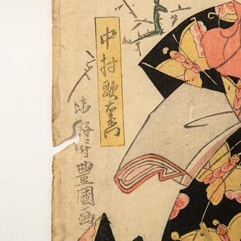 Utagawa Kunisada (Toyokuni III), Kabuki, skådespelarporträtt två stycken.