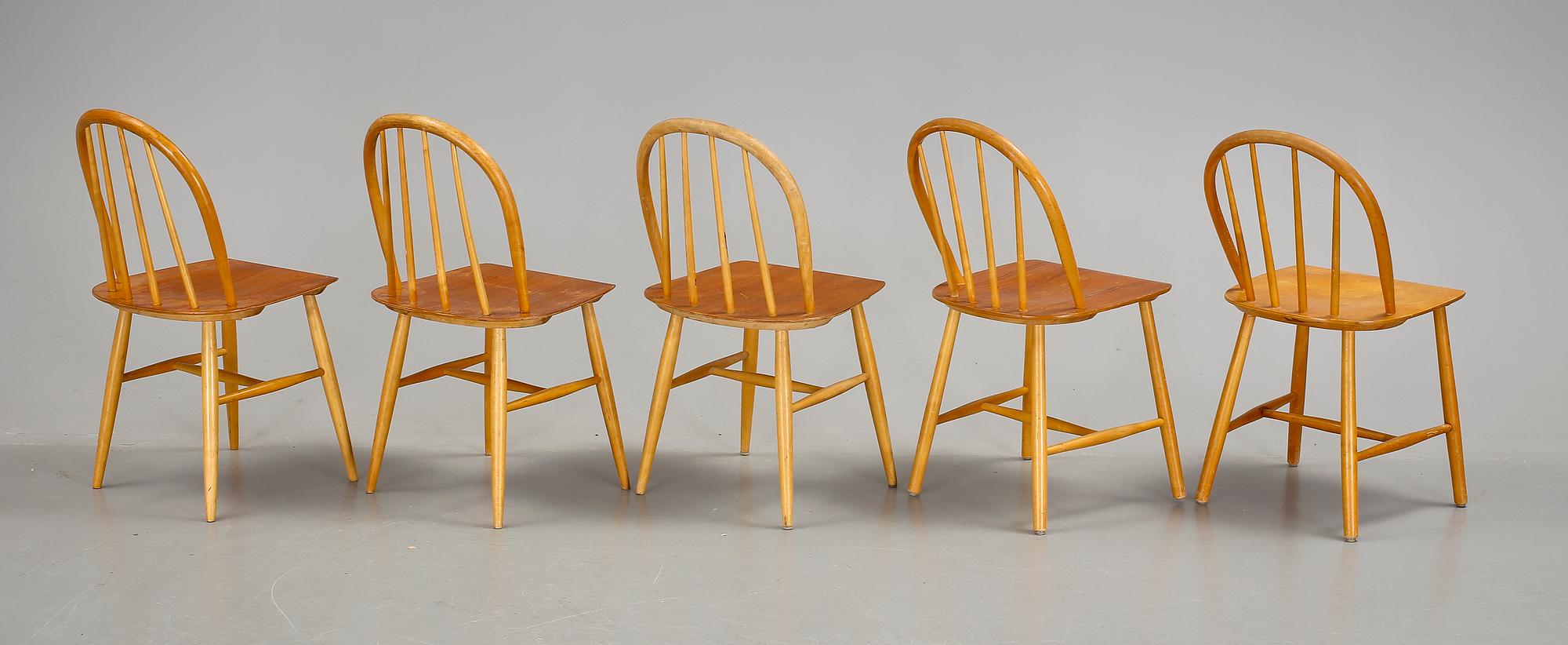 STOLAR, 4 + 1 st, varav 4 st"Fanett", Ilmari Tapiovaara för Edsbyverken, 1950-60-tal.