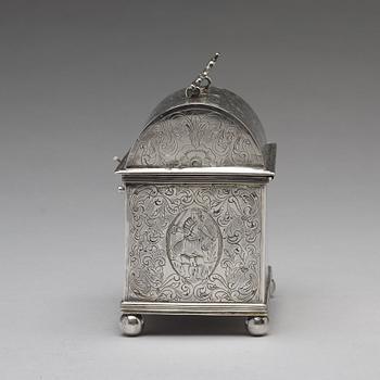 A Dutch silver wedding casket / knottekistje, pseudo marks.