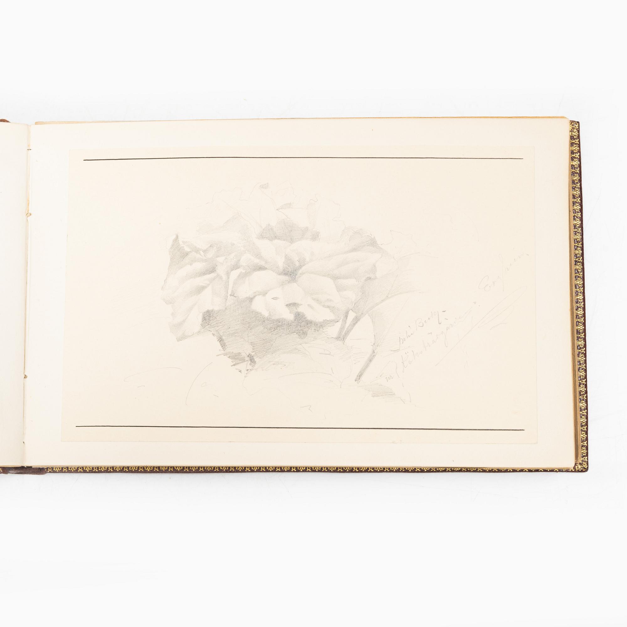 Album with among other things 16 pieces of watercolours and drawings by Swedish artists.