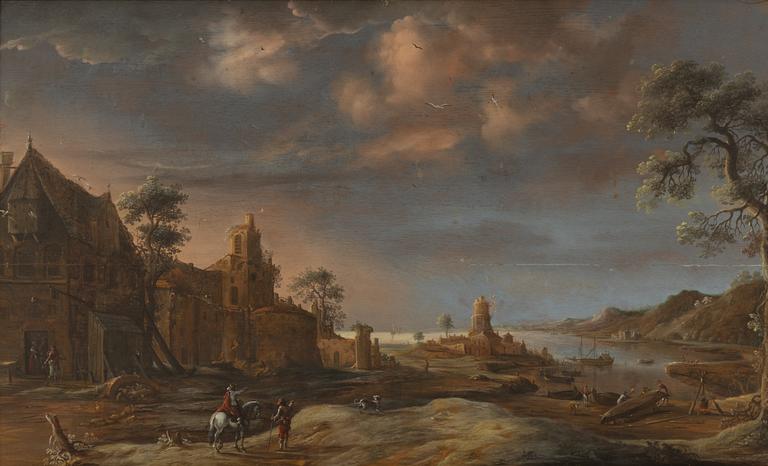 Dutch school, 18th century, Outside the city wall.