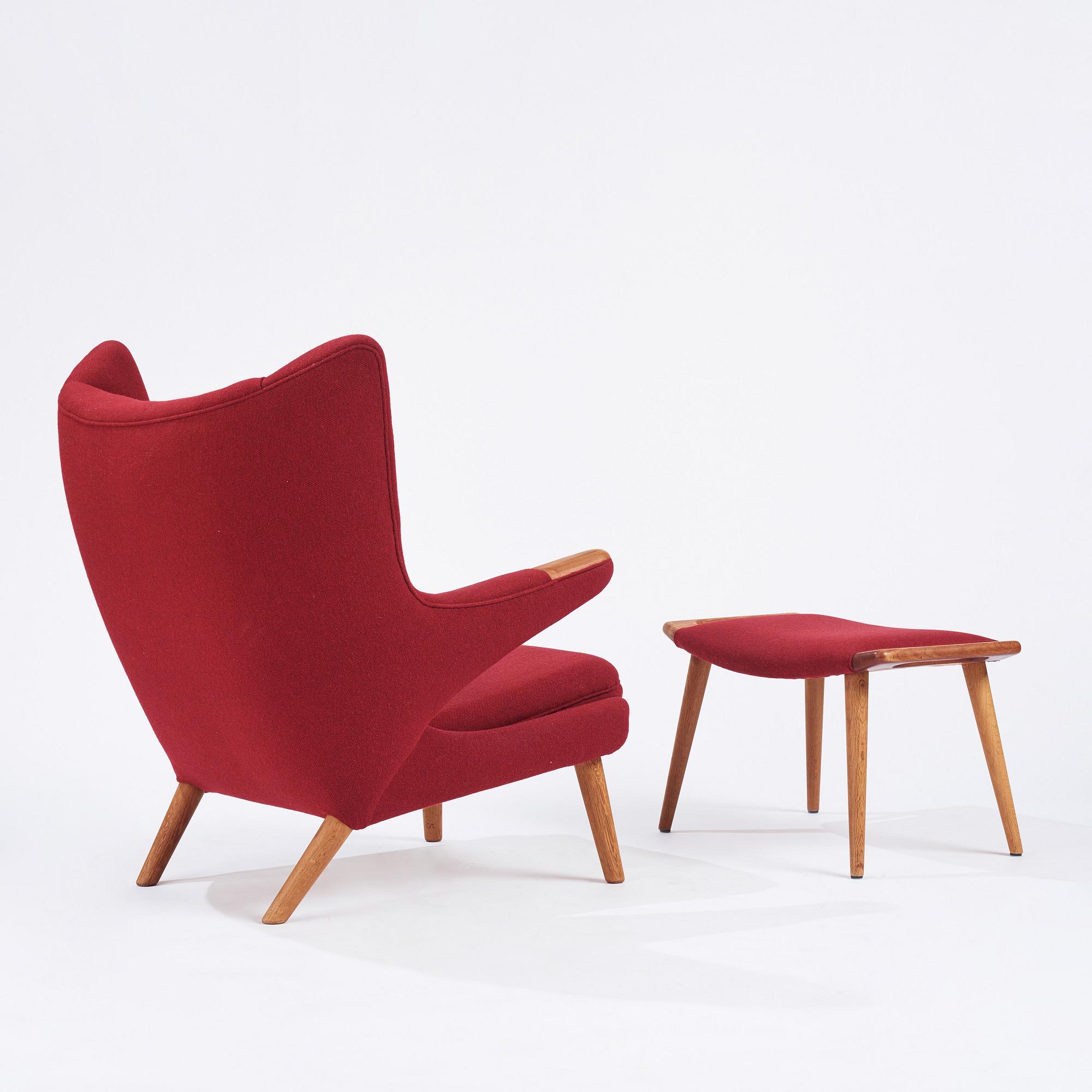 Hans J. Wegner, a Papa Bear chair and ottoman, Denmark, probably 1950s-1960s.