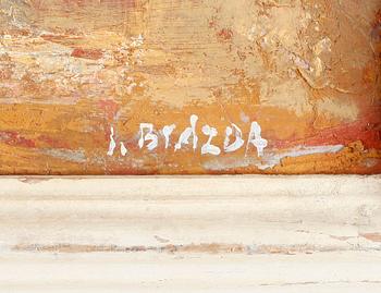 JAN BRAZDA, blandteknik på pannå, signerad.