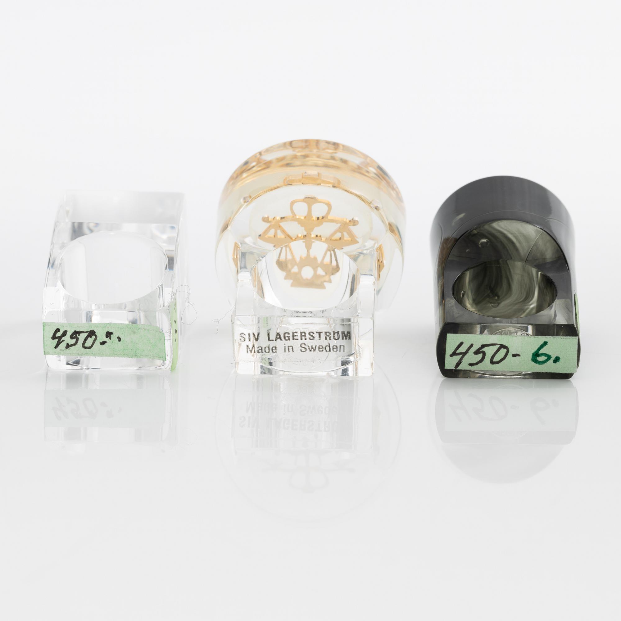 Siv Lagerström, three acrylic rings, 1970s.