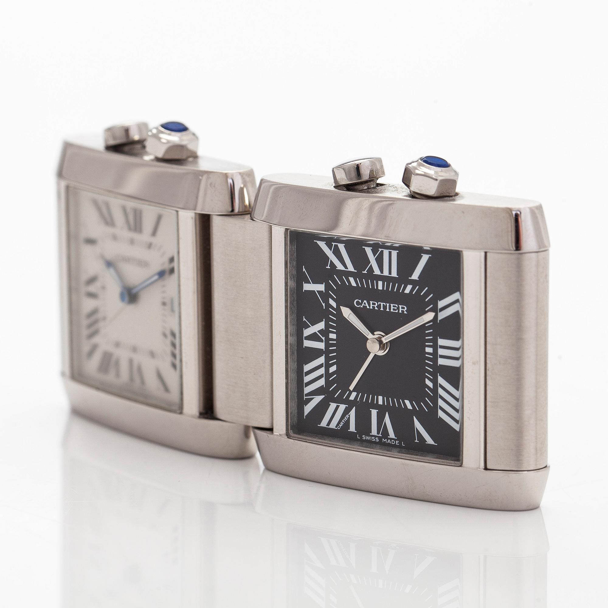 Cartier, pöytäkello, Cartier Tank Francaise Dual-Time, 35 x 41 (82) mm.