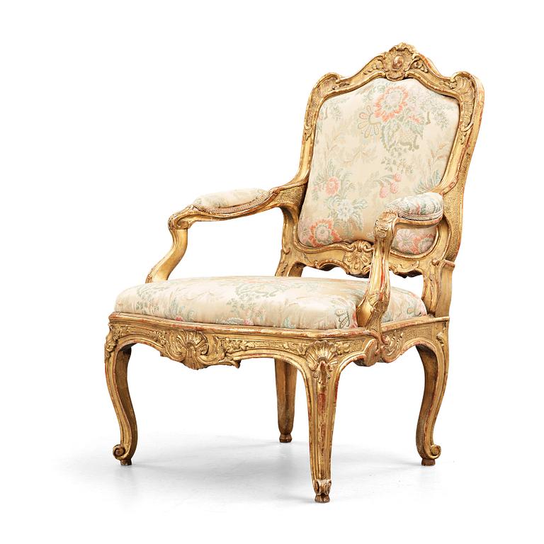 A Swedish Rococo armchair by Olof Höglander (master in Stockholm 1745-65).