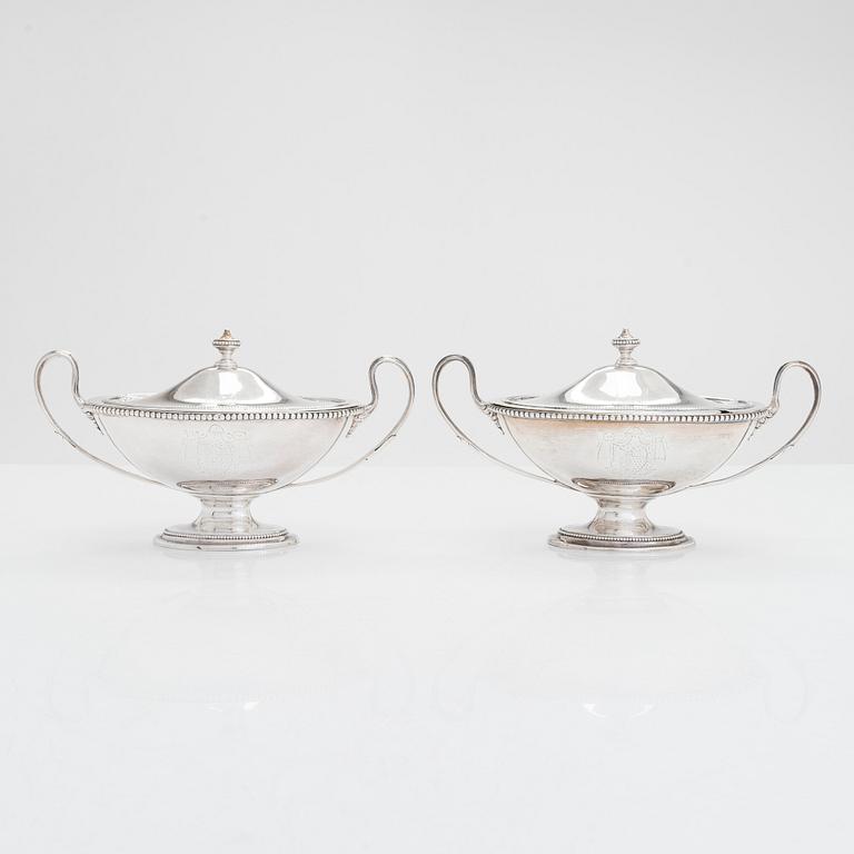 A pair of sterling silver sauce boats, London 1786. Unclear maker's mark,