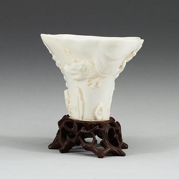 A blanc de chine libation cup, Qing dynasty, Kangxi (1662-1722).