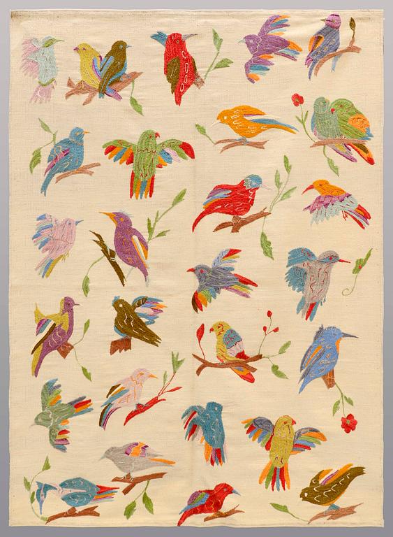 An embroided flat weave, ca 199 x 144 cm.