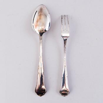 Chippendale silver cutlery, 34 pcs, Finnish hallmarks from the latter half of the 20th Century.