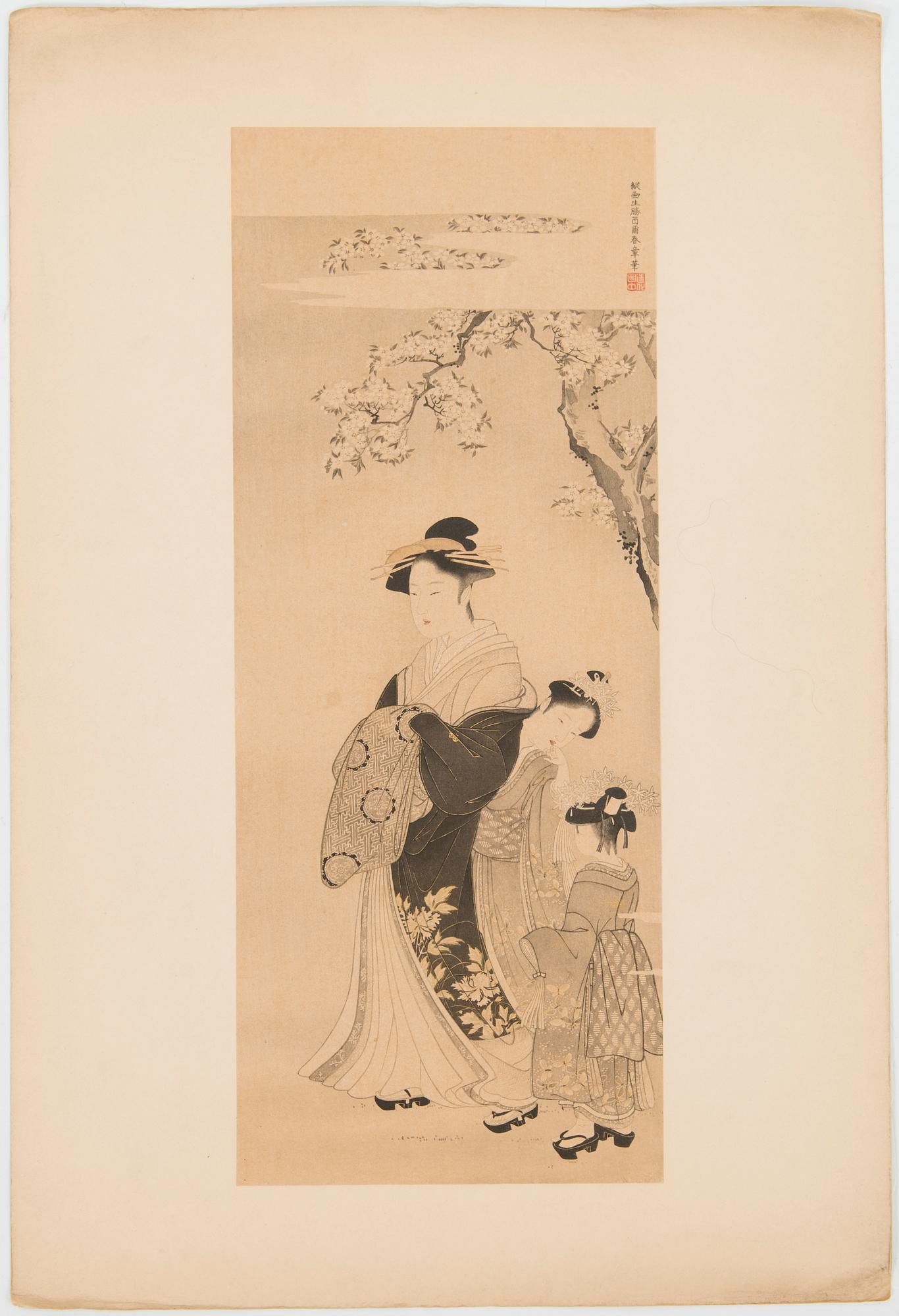 JAPANILAINEN PUUPIIRROS, triptyykki, myöhempi painos, 1900-luvun ensimmäinen puolisko, sekä kolme painotyötä.