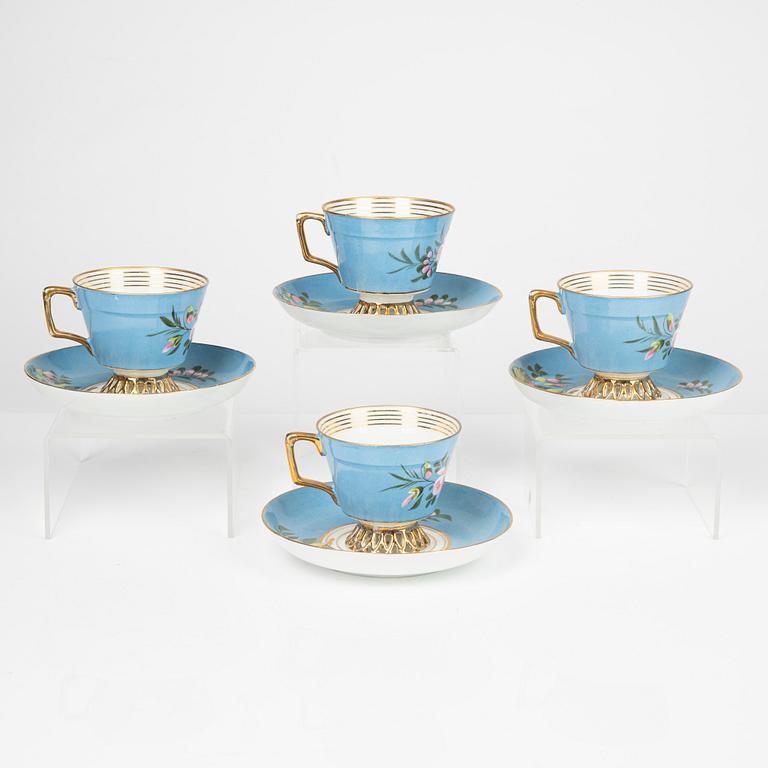 Kuznetsov, koppar med fat, 4 st, porslin, Ryssland, omkring 1900.