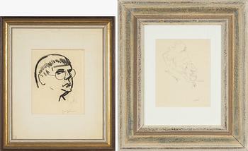 John Jon-And, 2 pencil/charcoal drawings on paper, signed 37 8one).