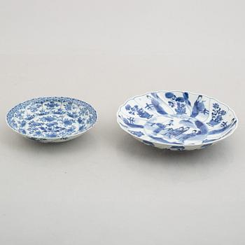 Two blue and white porcelain dishes, China, Kangxi (1662-1722). One with mark and from the period.