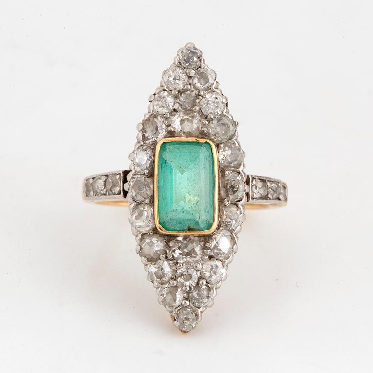 Emerald and old-cut diamond ring.