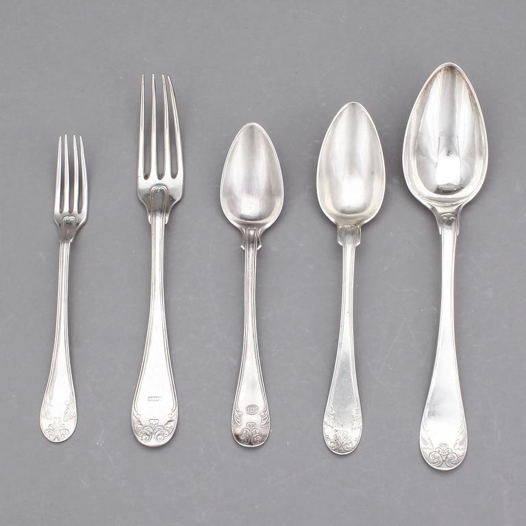 BESTICKSERVISDELAR, 37+1 st, silver, bland annat Adolf Zethelius, Stockholm, 1813. Vikt ca 1892g.