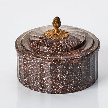 A Swedish Empire 19th century porphyry butter box.