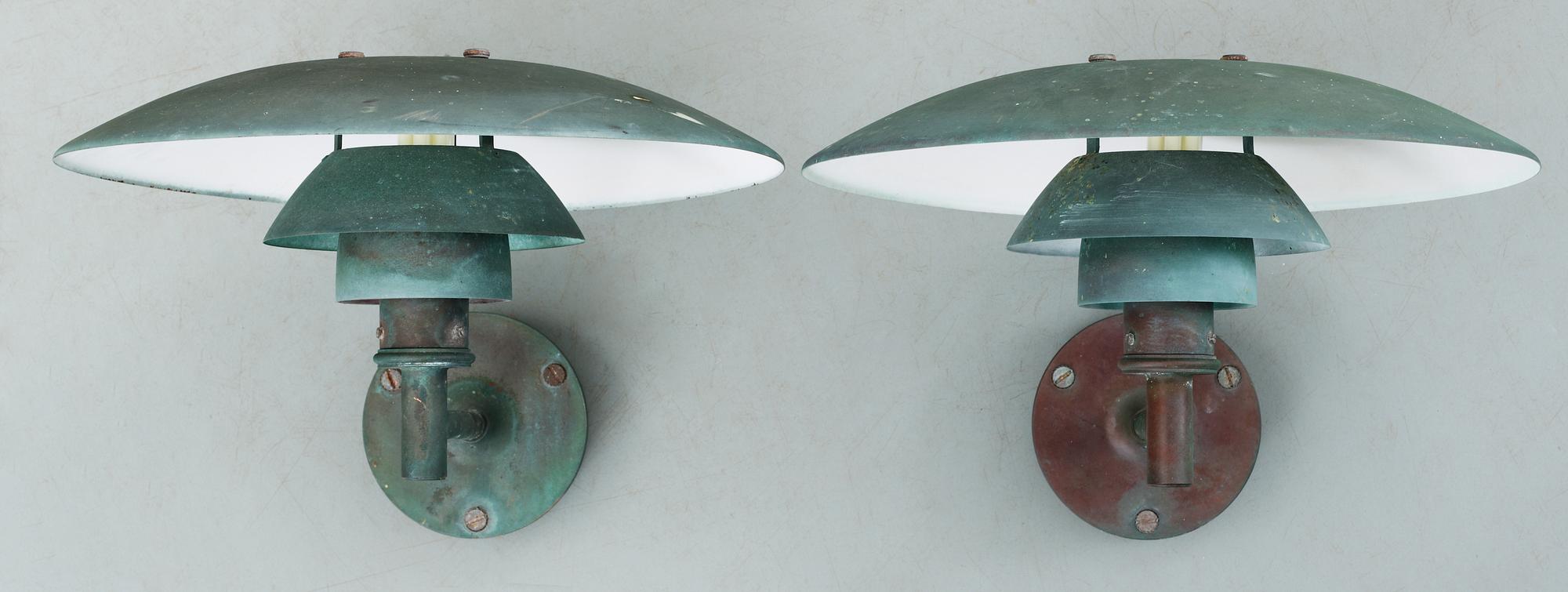 A pair of Poul Henningsen copper 'PH' wall lamps, Louis Poulsen, Denmark.