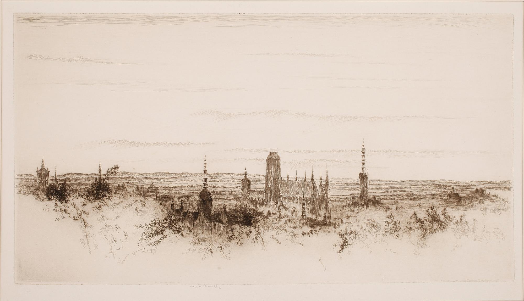 FREDERICK ARTHUR FARRELL, etsningar 8 st, i mapp "Poland and danzig", omkring 1925.