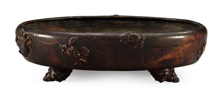 NARCISSKÅL/RÖKELSEKAR, brunpat brons. Sen Qing (1644-1912).