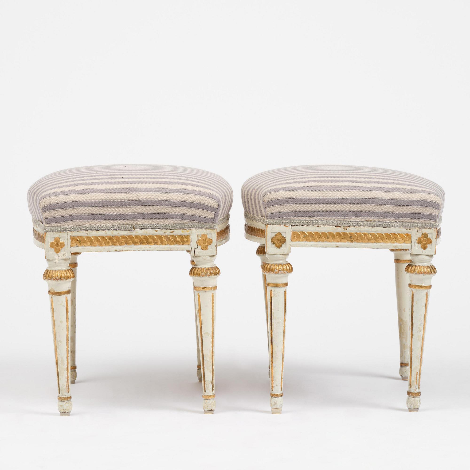 A pair of Gustavian stools attributed to E. Öhrmark (master in Stockholm 1777-1813).