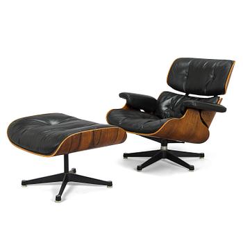 Charles & Ray Eames, 'Lounge chair' and ottoman, licensed by Mobilier International France, 1977.
