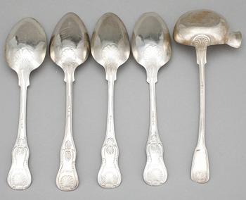 SERVISDELAR, 5 delar, silver, bl a Anders Wedin. Söderhamn, 1800-tal. Vikt 284 gram.