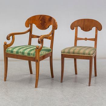 A set of six chairs (4+2) and a pair of armchairs, 19th century.