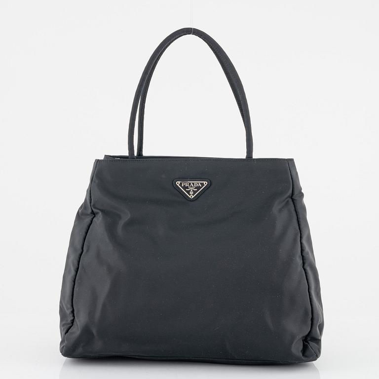 Prada, a black nylon handbag.