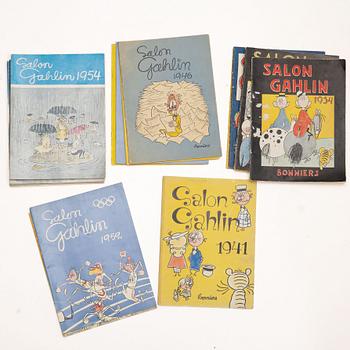 Collection of comic books, including "Salon Gahlin", "Pelle Svanslös" and "Elitserien", 1930s–1990s.