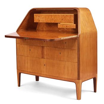 306. Oscar Nilsson, an olive ash veneered secretaire, a journeyman's work by Evert Kjellgren for Stockholm City Crafts Association, 1938.