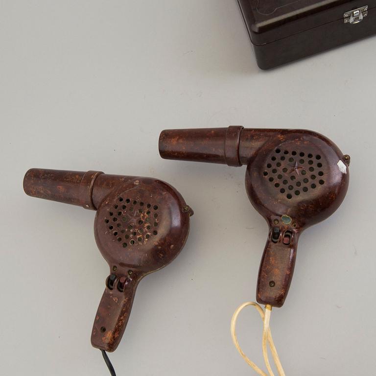a set of three bakelite hair dryers, 1930's.
