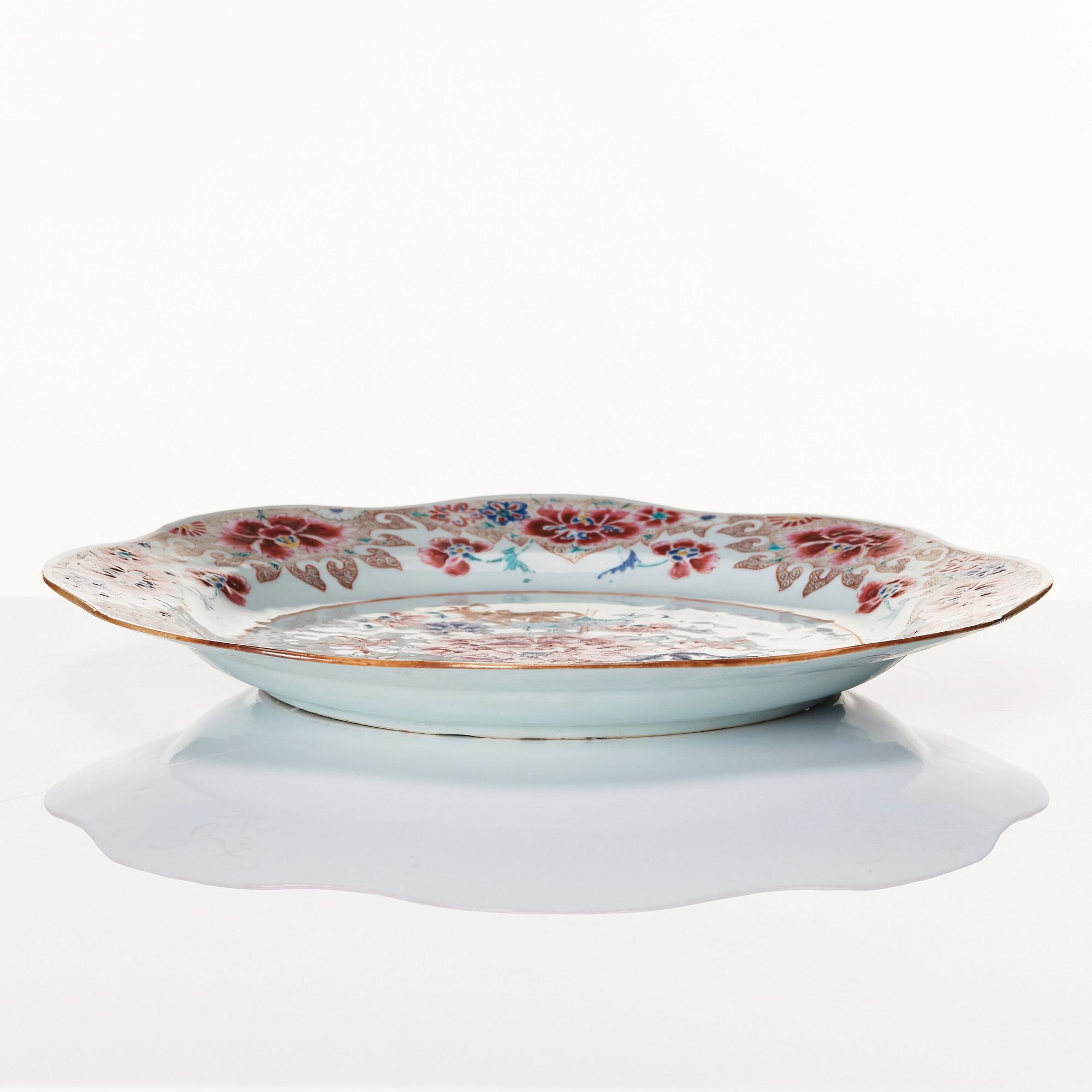 A lobed famille rose dish, Qing dynasty, Qianlong (1736-95).