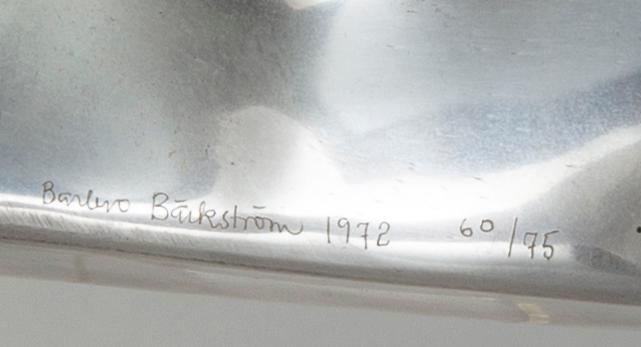 An Barbro Bäckström relief in aluminium. Signed and dated 60/75 1972.