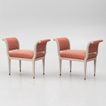 A pair of late Gustavian-style stools, ca 1900.