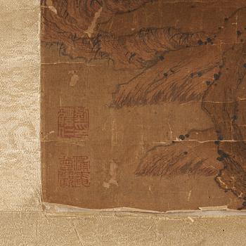 A hanging scroll of a landscape in Song style, Qing dynasty, 19th century.